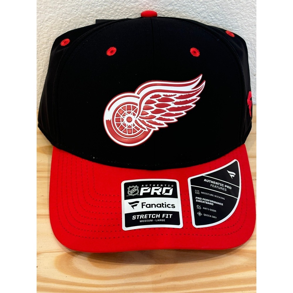 New NHL Detroit Red Wings Authentic Pro Stretch Fit 2-Tone Flex Hat M/LG Hockey